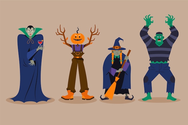 Vector gratuito colección de personajes de halloween en diseño plano