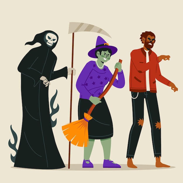 Vector gratuito colección de personajes de halloween de diseño plano