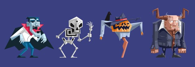 Vector gratuito colección de personajes de halloween de diseño plano