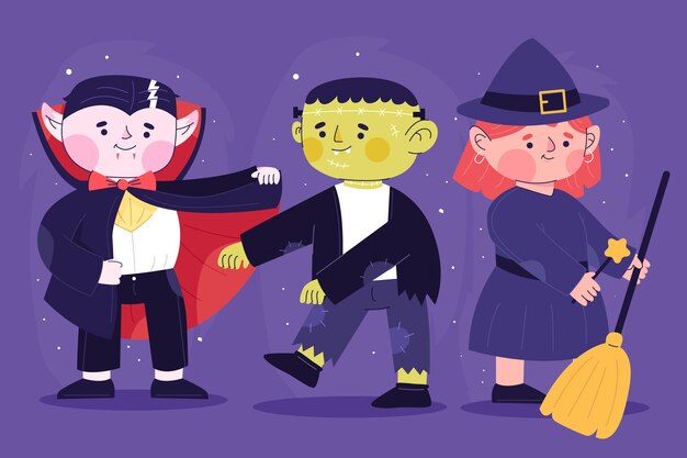 Colección de personajes de halloween en diseño plano