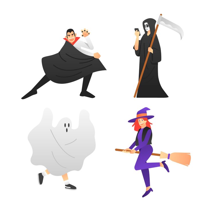Vector gratuito colección de personajes de halloween en diseño plano