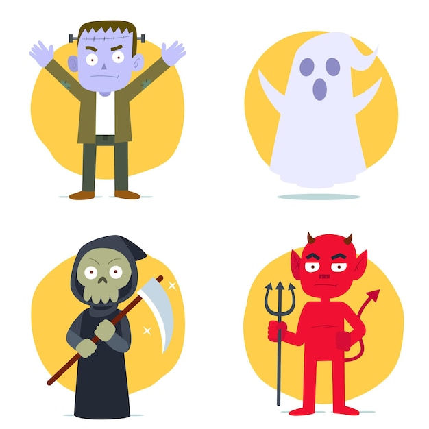 Vector gratuito colección personajes de halloween planos dibujados a mano