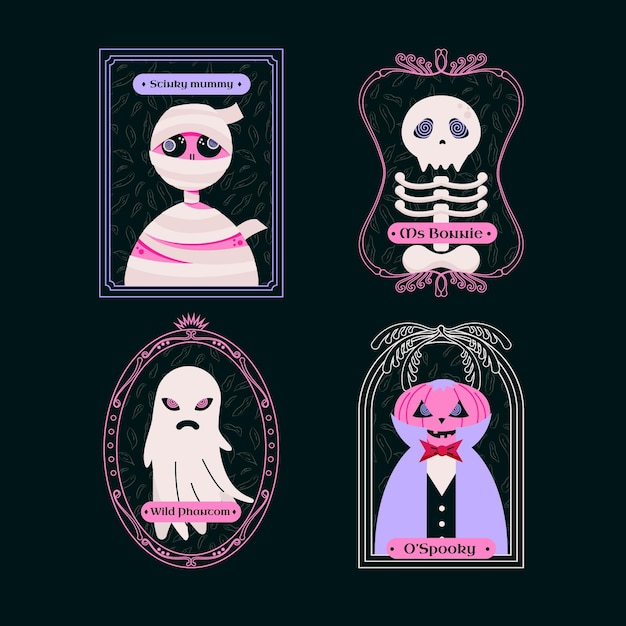 Colección personajes de halloween planos dibujados a mano