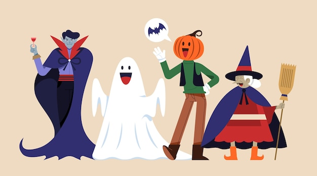 Vector gratuito colección personajes de halloween planos dibujados a mano