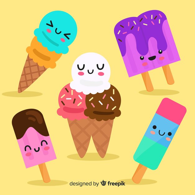 Colección de personajes de helados Kawaii