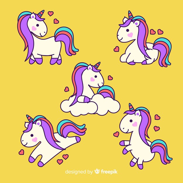 Colección de personajes kawaii adorables de unicornios