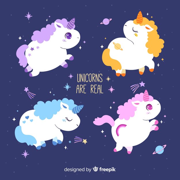 Colección de personajes kawaii adorables de unicornios