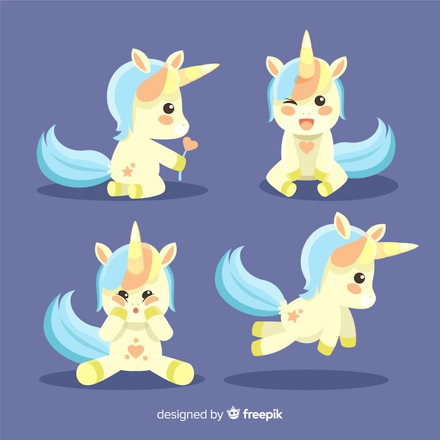 Vector gratuito colección de personajes kawaii adorables de unicornios