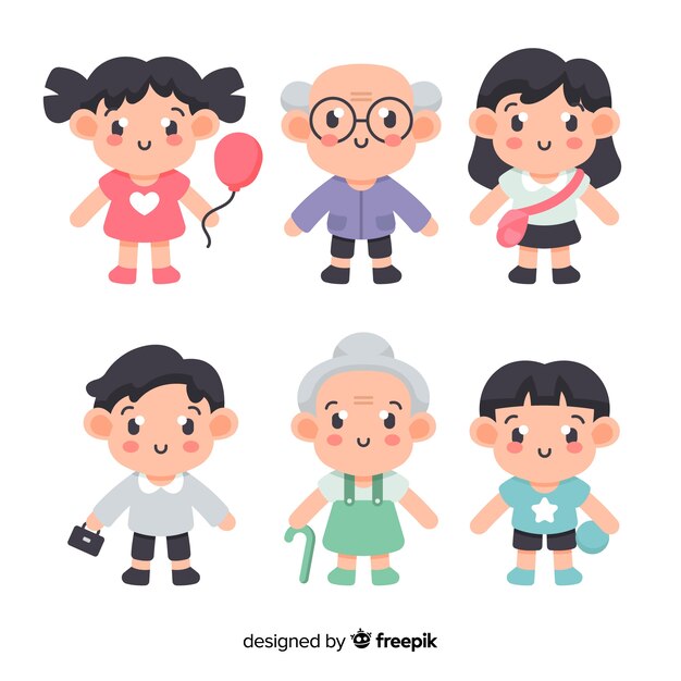 Colección personajes kawaii dibujados a mano