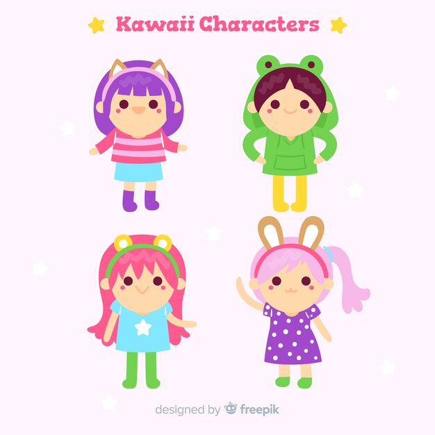 Colección personajes kawaii dibujados a mano