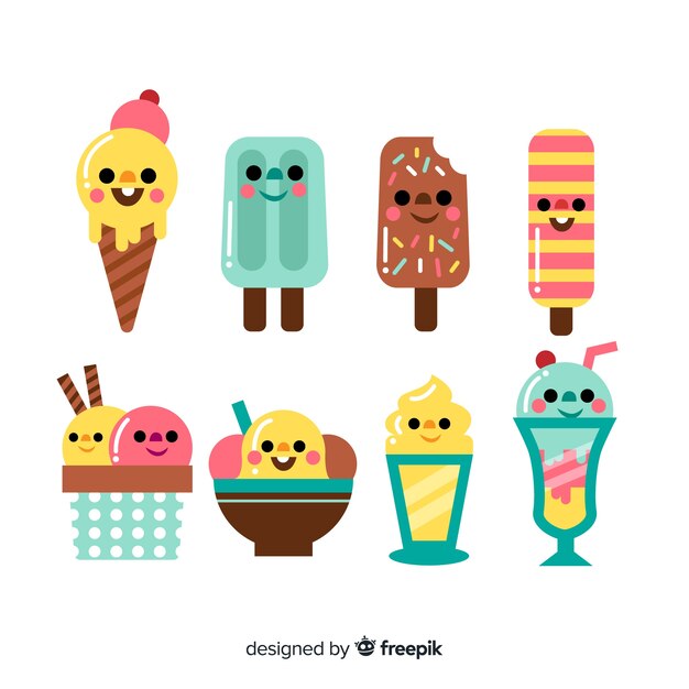 Colección de personajes kawaii de helado