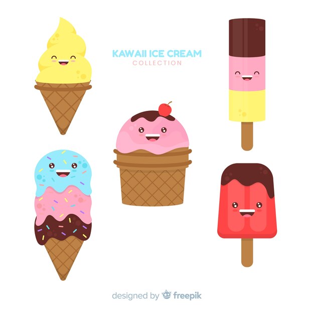 Colección de personajes kawaii de helado