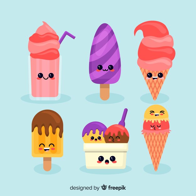 Colección de personajes kawaii de helado