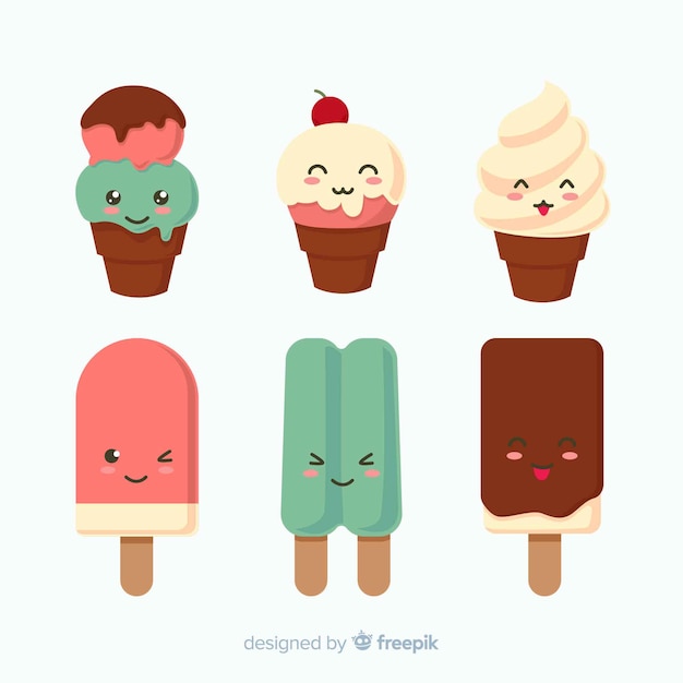 Colección de personajes kawaii de helados
