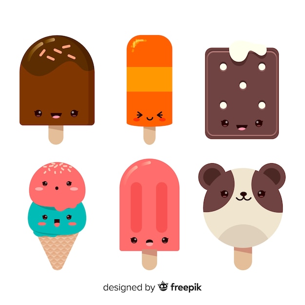 Colección de personajes kawaii de helados