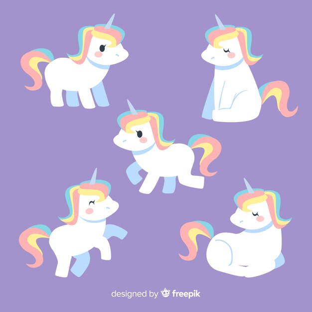 Colección de personajes kawaii de unicornios adorables