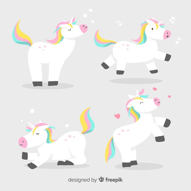 Colección de personajes kawaii de unicornios