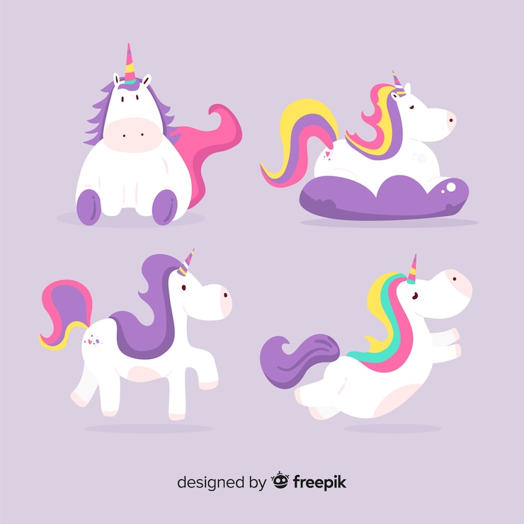 Vector gratuito colección de personajes kawaii de unicornios