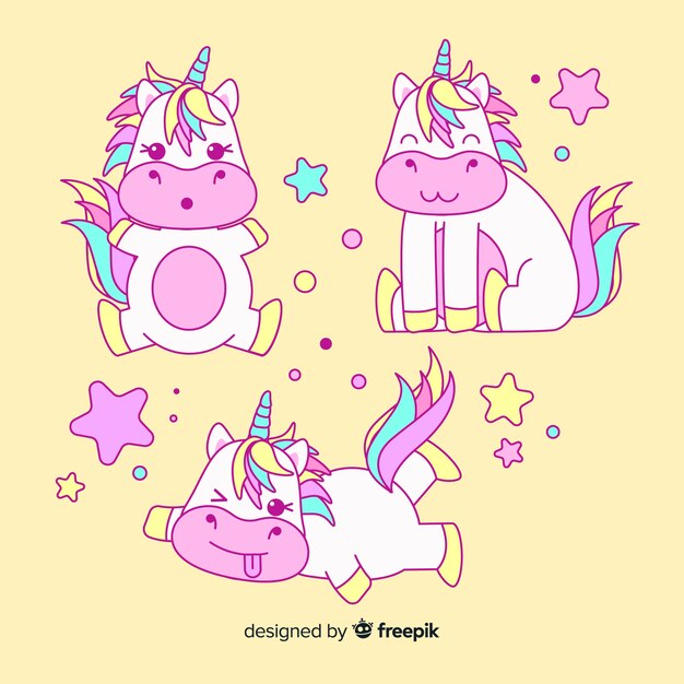 Colección de personajes kawaii de unicornios