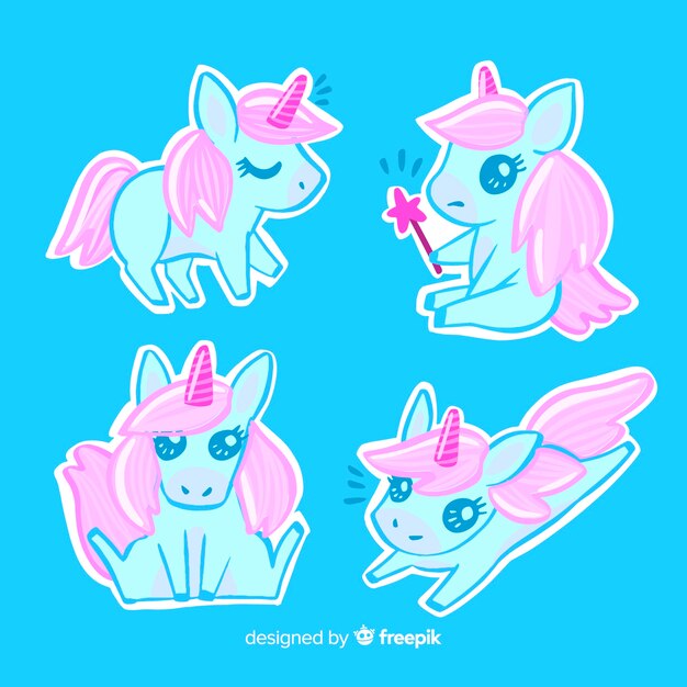 Colección de personajes kawaii de unicornios