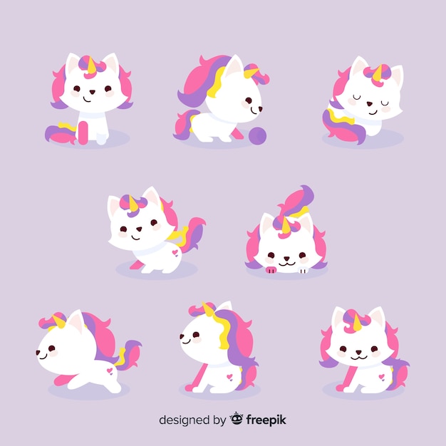 Colección de personajes kawaii de unicornios