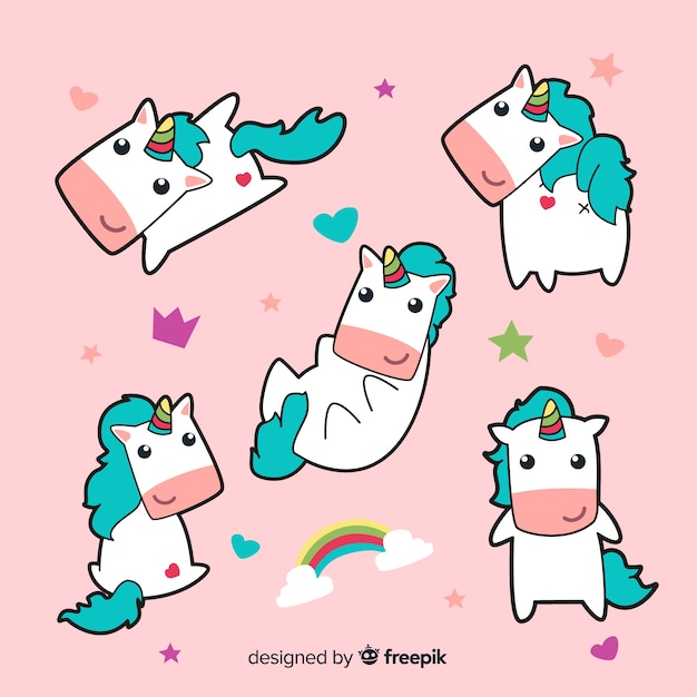 Vector gratuito colección de personajes kawaii de unicornios