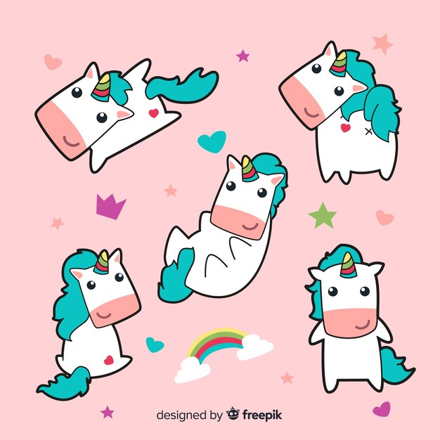Colección de personajes kawaii de unicornios