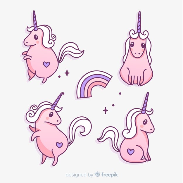 Colección de personajes kawaii de unicornios