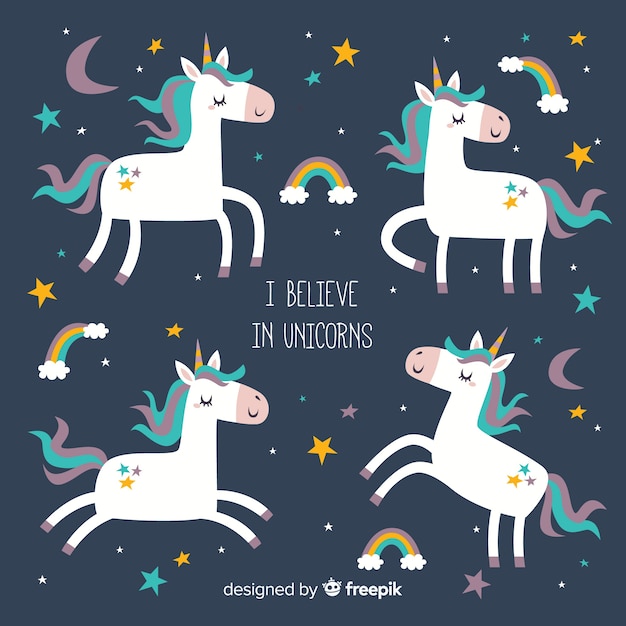 Colección de personajes kawaii de unicornios