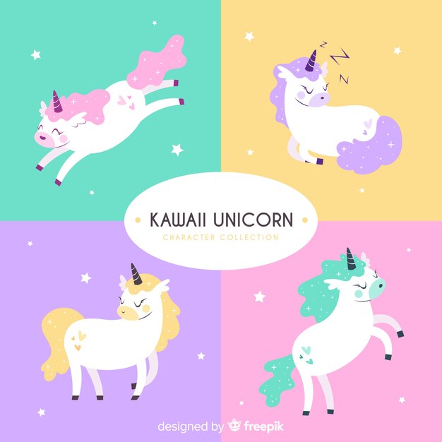 Colección de personajes kawaii de unicornios