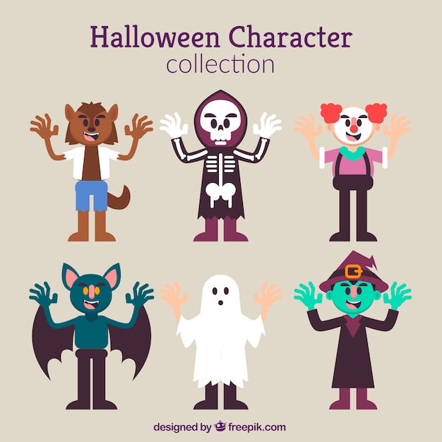 Vector gratuito colección de personajes malvados de halloween