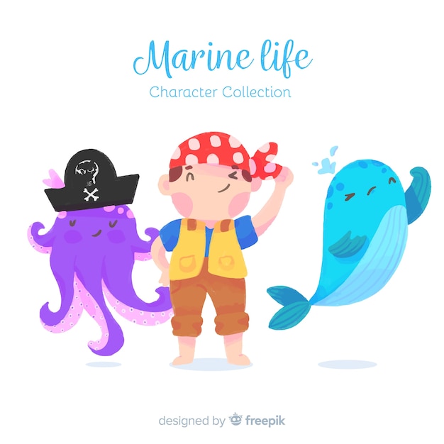 Colección personajes marinos dibujados a mano