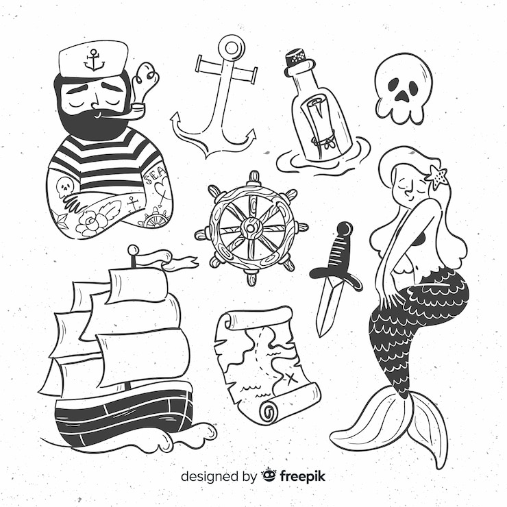 Vector gratuito colección personajes marinos dibujados a mano