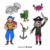Vector gratuito colección personajes marinos dibujados a mano
