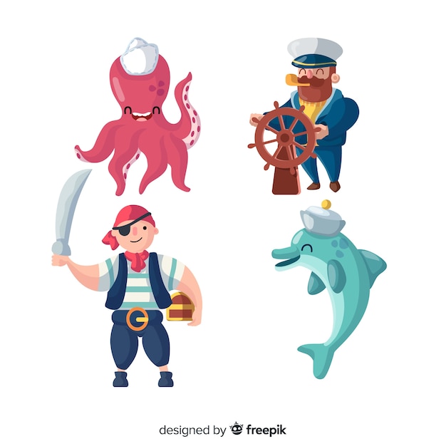 Colección personajes marinos dibujados a mano