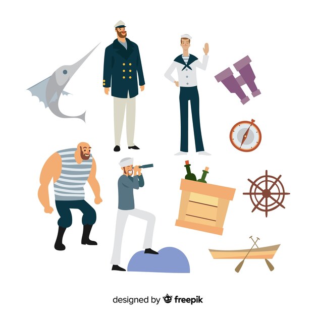 Colección personajes marinos dibujados a mano