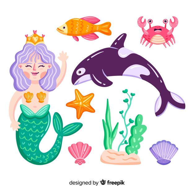 Colección personajes marinos dibujados a mano