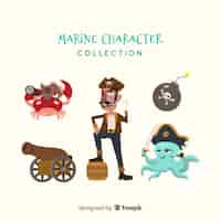 Vector gratuito colección de personajes marinos en diseño plano