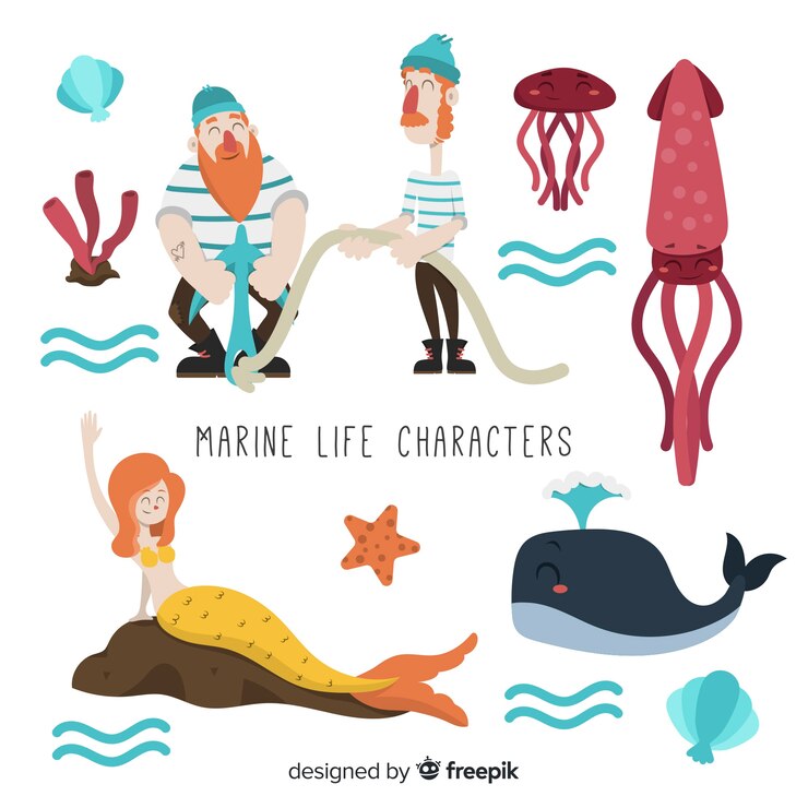 Vector gratuito colección de personajes marinos
