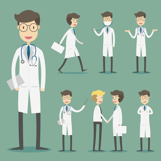Colección de personajes médicos ocupados