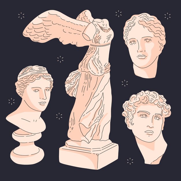 Colección de personajes de la mitología griega dibujados a mano