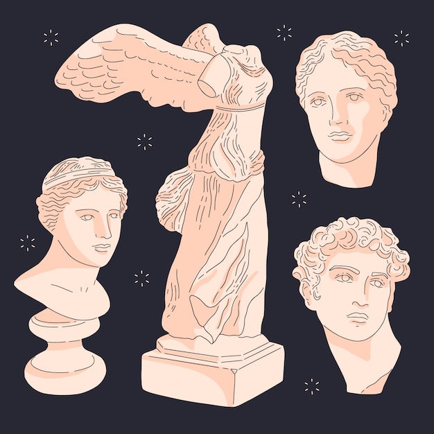 Colección de personajes de la mitología griega dibujados a mano