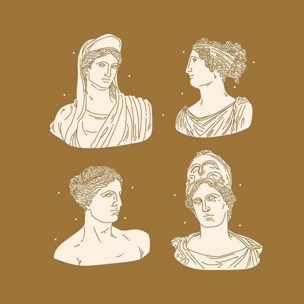 Colección de personajes de mitología griega de diseño plano dibujado a mano