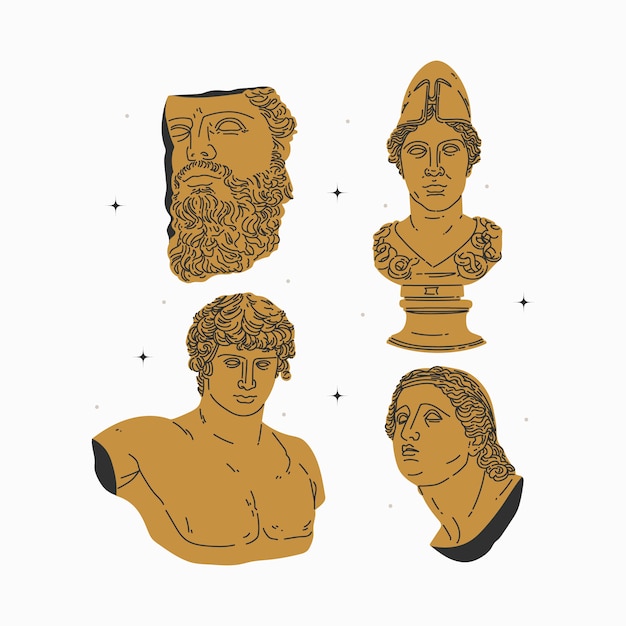 Vector gratuito colección de personajes de mitología griega de diseño plano dibujado a mano