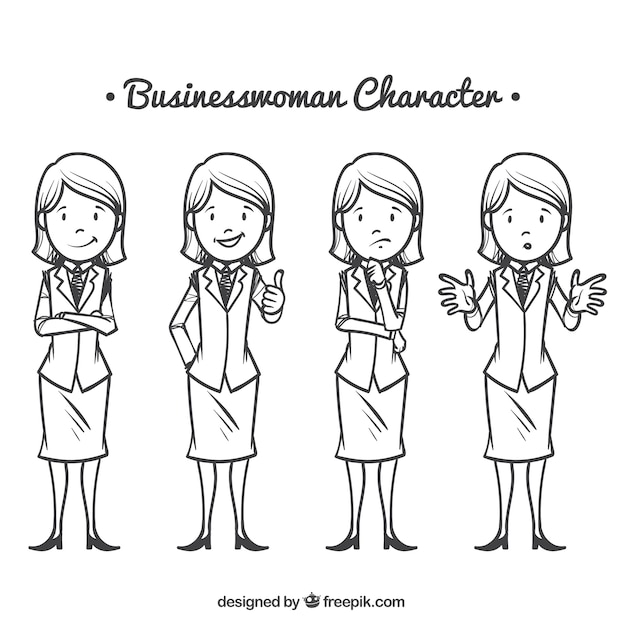 Colección de personajes de mujer de negocios dibujada a mano