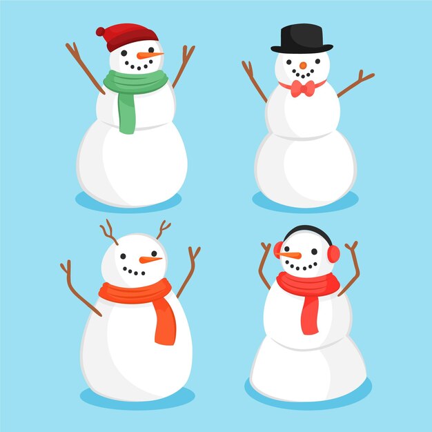 Colección personajes muñeco de nieve dibujado a mano