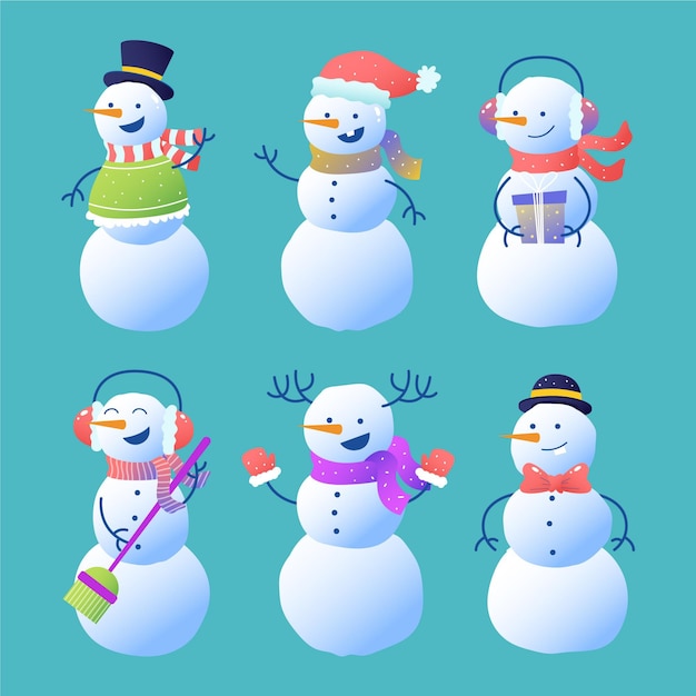 Vector gratuito colección personajes muñeco de nieve dibujado a mano