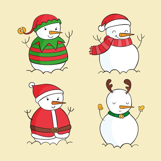 Colección personajes muñeco de nieve dibujado a mano