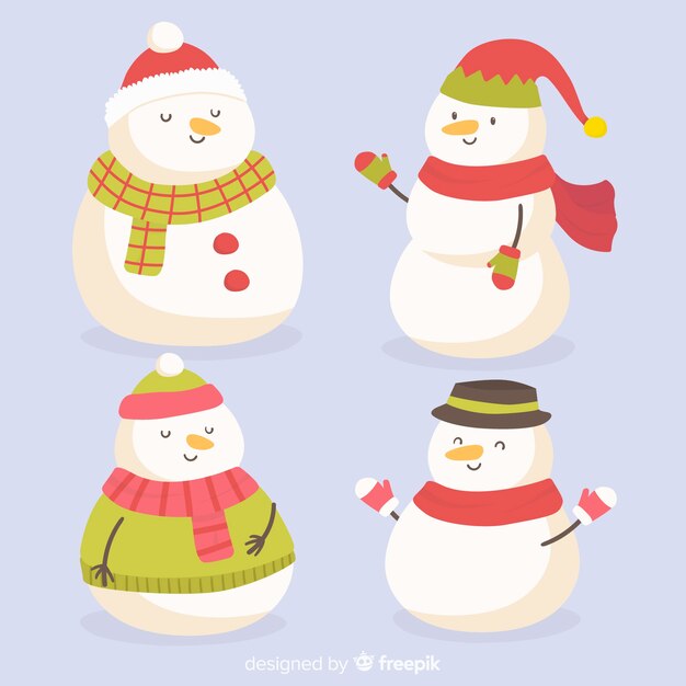 Colección de personajes de muñeco de nieve dibujados a mano