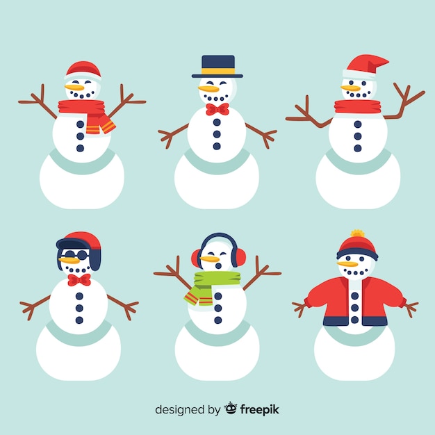 Colección de personajes de muñeco de nieve dibujados a mano